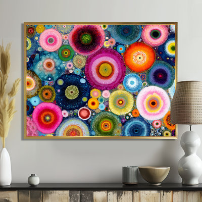 Vibrant Flower Wall Horizon - Abstract Fractal Framed Canvas Print, Pink Abstract Wall Art