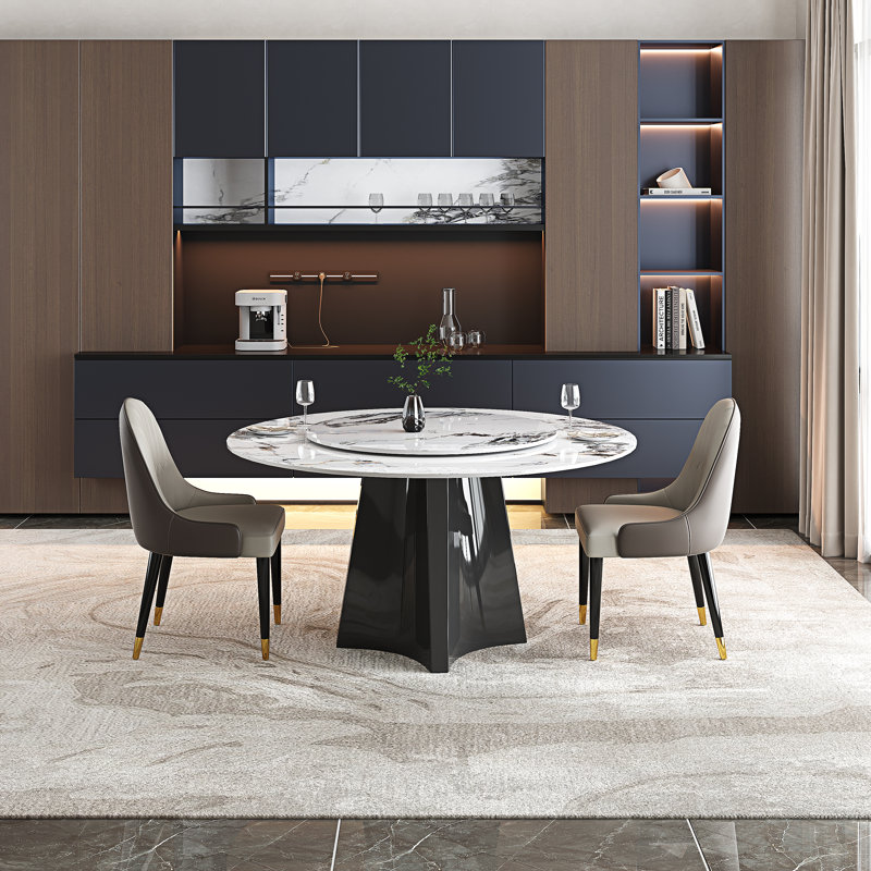 51'' Round Dining Table Set, Modern Kitchen Table Set With Dining Chairs For 6 Person, Pedestal Steel Legs Dining Table Chairs Set