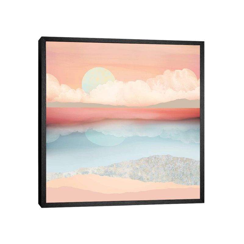 Mint Moon Beach - Print on Canvas, 45.72 cm H x 45.72 cm W, Black Framed