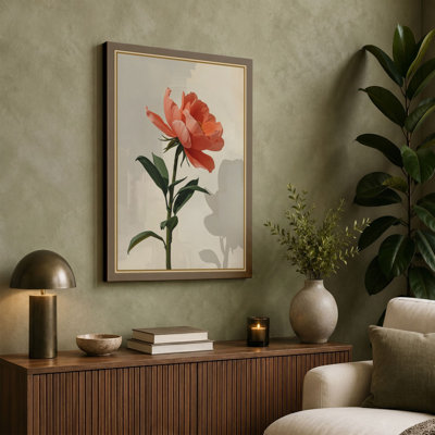 Coral Carnation Study Botanical - Wrapped Canvas