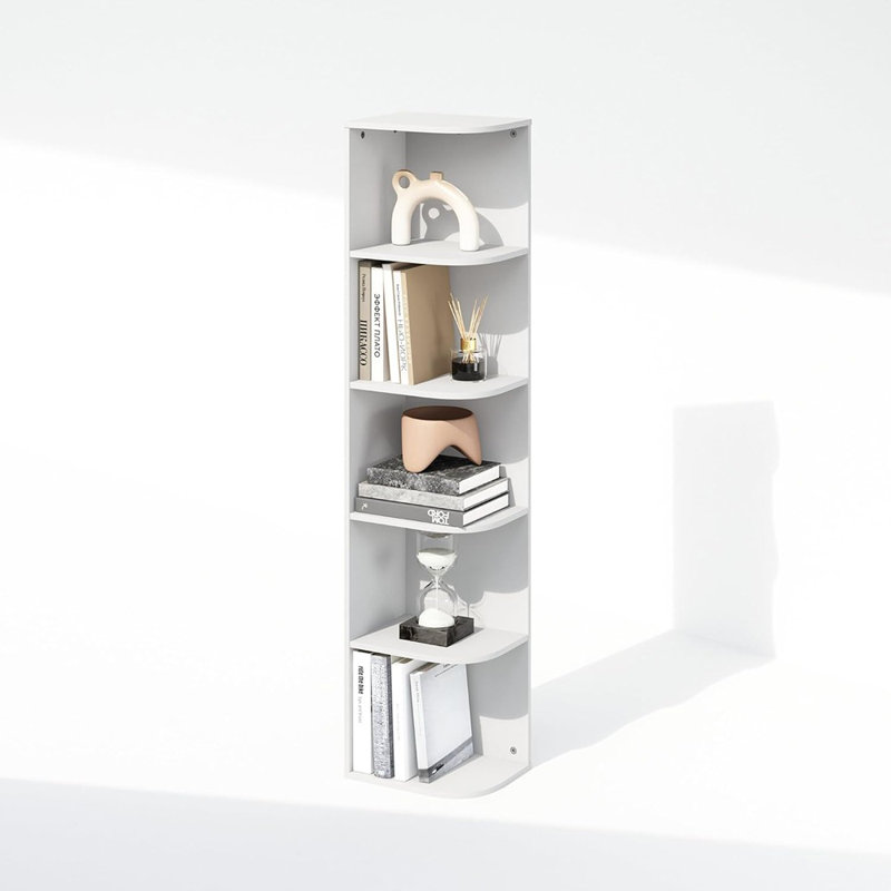 Bibliothèque d'angle à 5 niveaux pour le rangement et l'organisation, blanc