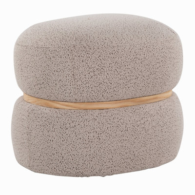 Contemporary Ottoman In Beige Fabric And Natural Wood