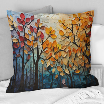 Leaves Autumnal Symphony Patchwork I - Leaves Printed Throw Pillow