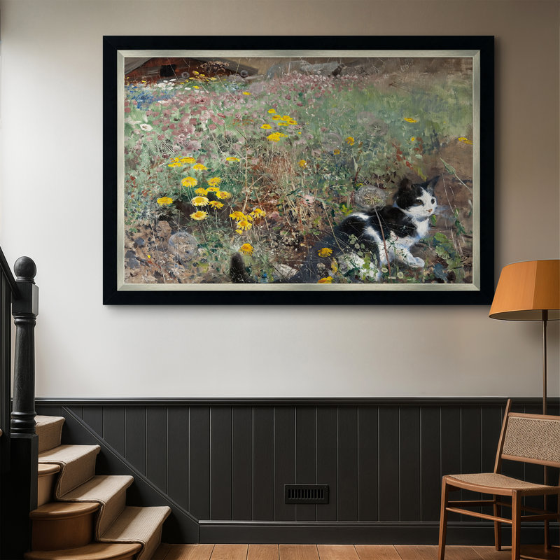 Chat sur une prairie fleurie, 1887 - Bruno Liljefors - Toile encadrée sur mesure, 28 po x 40 po, Toile avec cadre