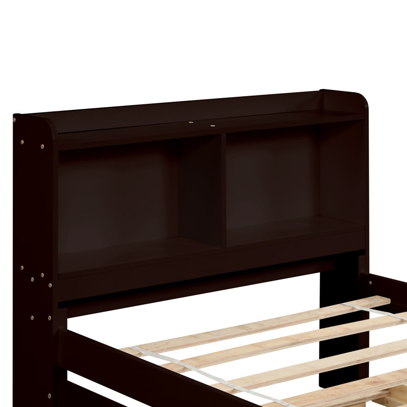 Lit élégant pour appartement, chambre d'amis, lit plateforme avec lit gigogne, Espresso