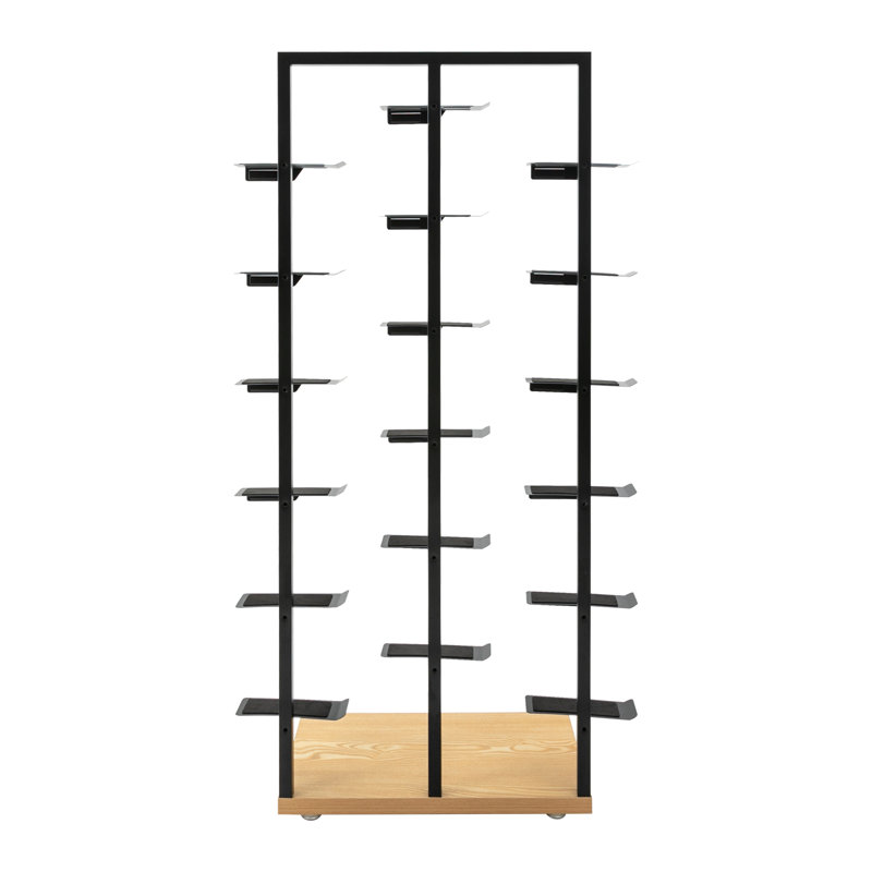 Free Standing Shoe Display Shelf, Black/Light Yellow Wood