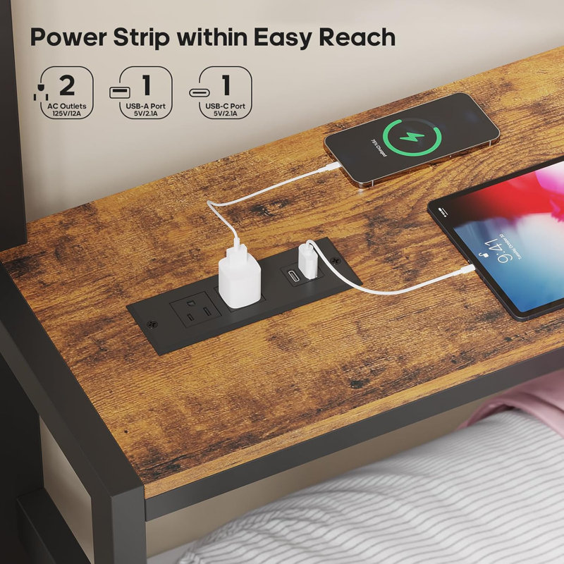 Bed  With 4 Storage Drawers & Shelves & Bedside Caddy, Twin  Beds With Charging Station & Led Lights, Metal Bed With Safety Guardrail & Angled Ladder