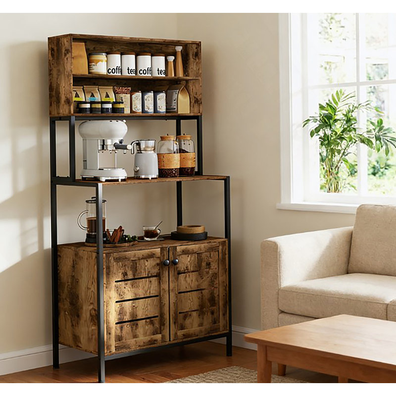 Rack With Power Outlet And Storage Shelves,Convenient For Your Home, Rustic Brown