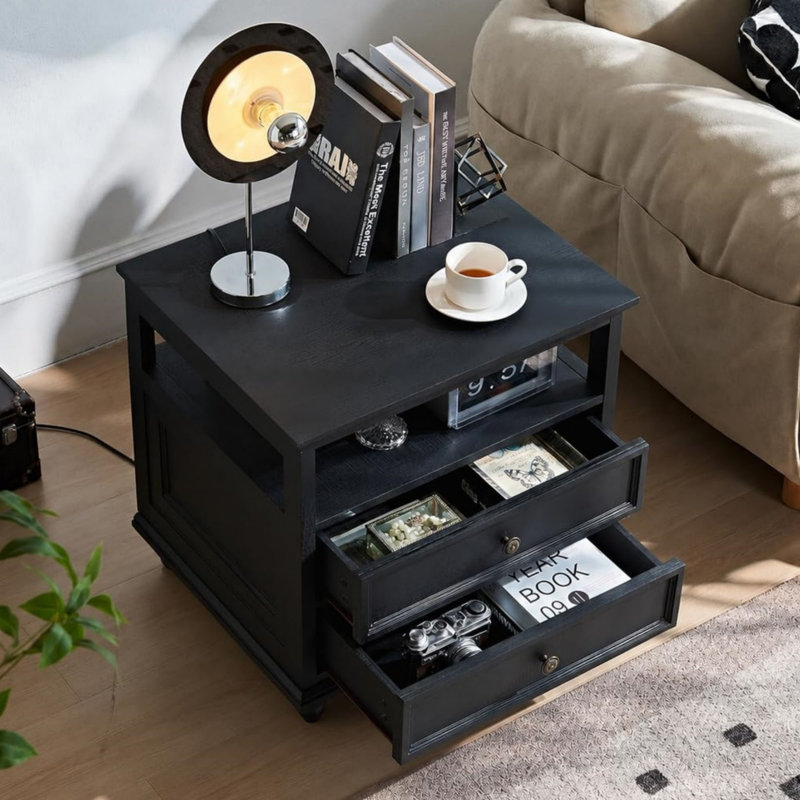 60.96 cm W Solid Wood Bedside Table