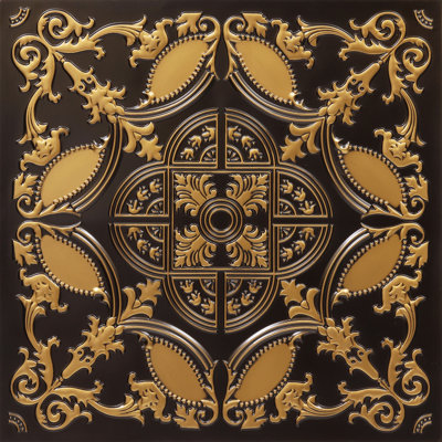 Golden Prague 2 Ft. X 2 Ft. Glue-Up Pvc Ceiling Tile In Antique Gold