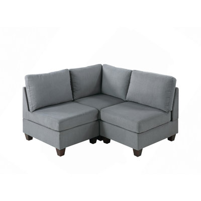 Canapé modulaire, ensemble modulaire gris, tissu d'aspect lin, structure en bois, sans accoudoirs et repose-pieds