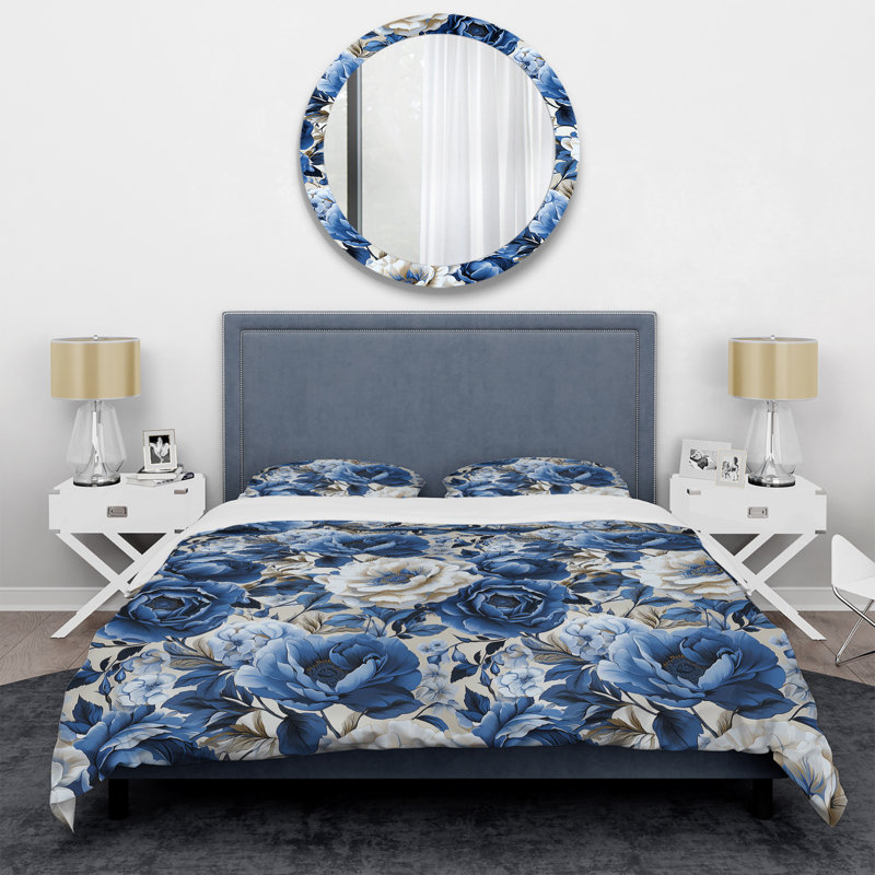 Ensemble de housse de couette Blue Neo Victorian Roses Victorian, Housse de couette pour grand lit et 2 taies décor