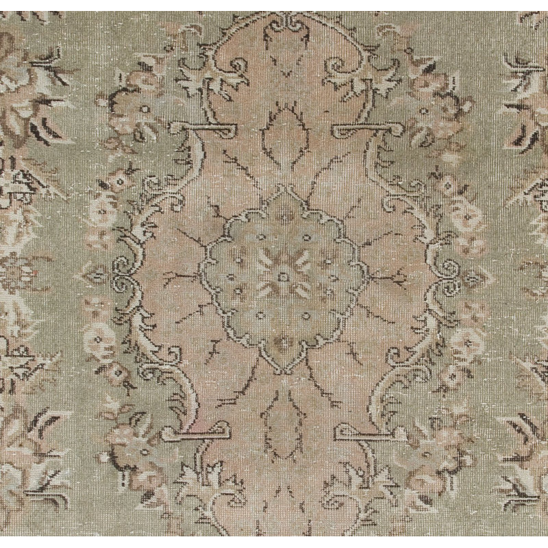 Tapis rétro rétro Oushak avec motif à médaillon floral. Tapis en laine noué à la main