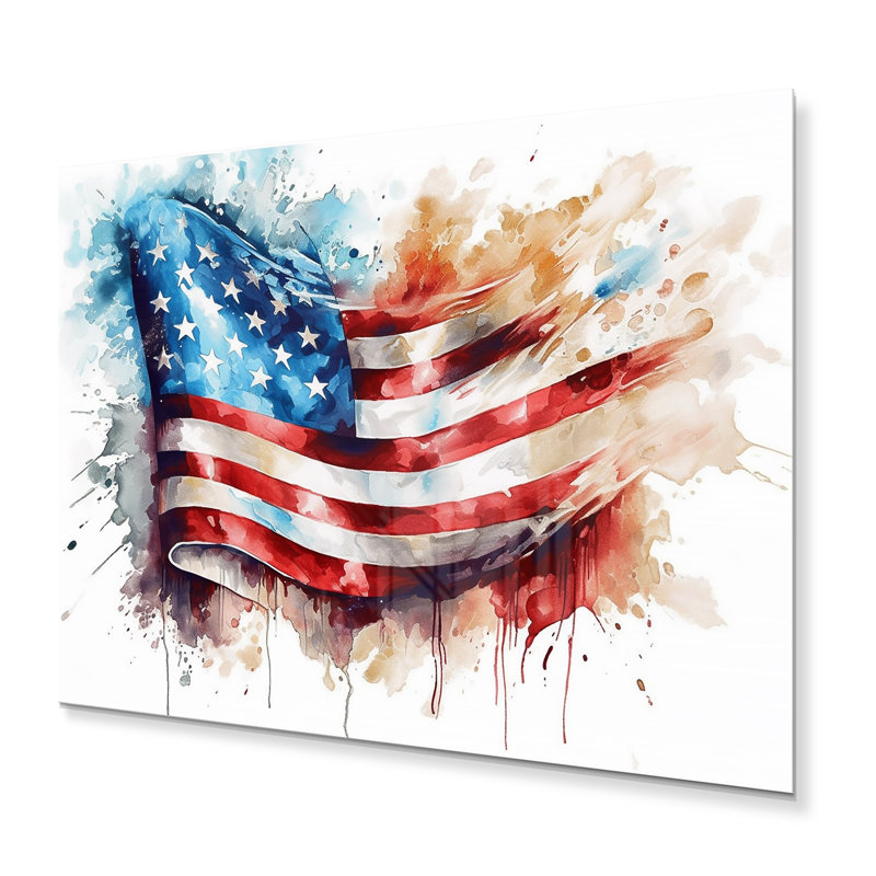 Drapeau américain flottant - décoration murale drapeau en métal, H 12 po x l 20 po x P 1 po