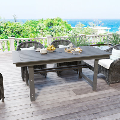 6-Person Outdoor Rectangular Patio Dining Table With Umbrella Hole, All-Weather Resistance