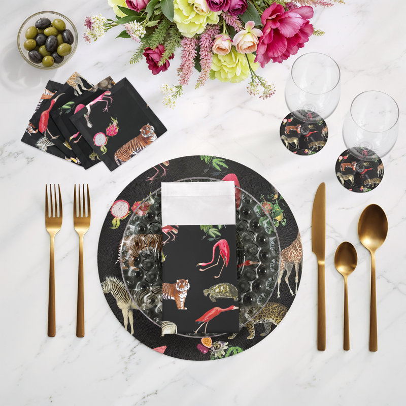 Exotix Vegan Leather Round Placemats, Black