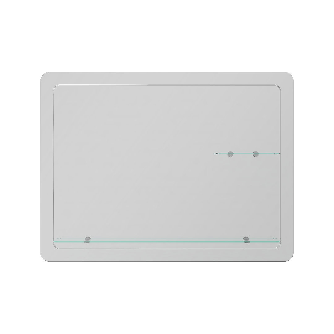 iBathUK Aria Wall Mounted Rectangular Bathroom Wall Mirror with 2 Fixed Glass Shelves, Modern Frameless Mirror, 800 x 600mm