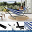 Double Outdoor Hammock with Stand, 204 KG Heavy Duty Portable Hammock with Soft Pillow & Padding, Foldable Hammock for Indoor, Patio, Backyard and Garden Use,Blue, White and Red Stripes-1165732318