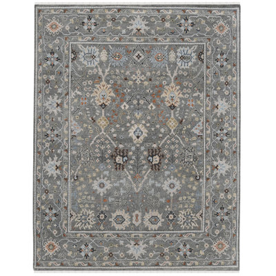 Tapis oriental en laine noué à la main gris / ivoire / noir Hillard