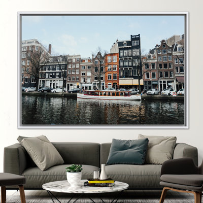 Amsterdam Winter Scene 3D Canvas Wall Art - Modern Netherlands Canal Print Decor
