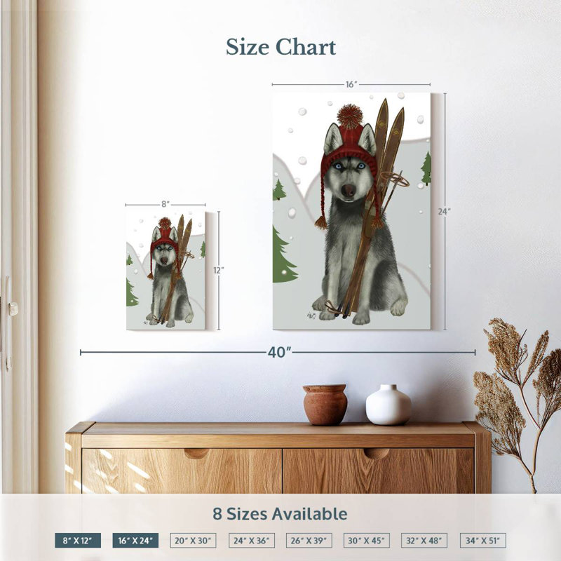 Brampt Husky Skiing, 12" H x 8" W
