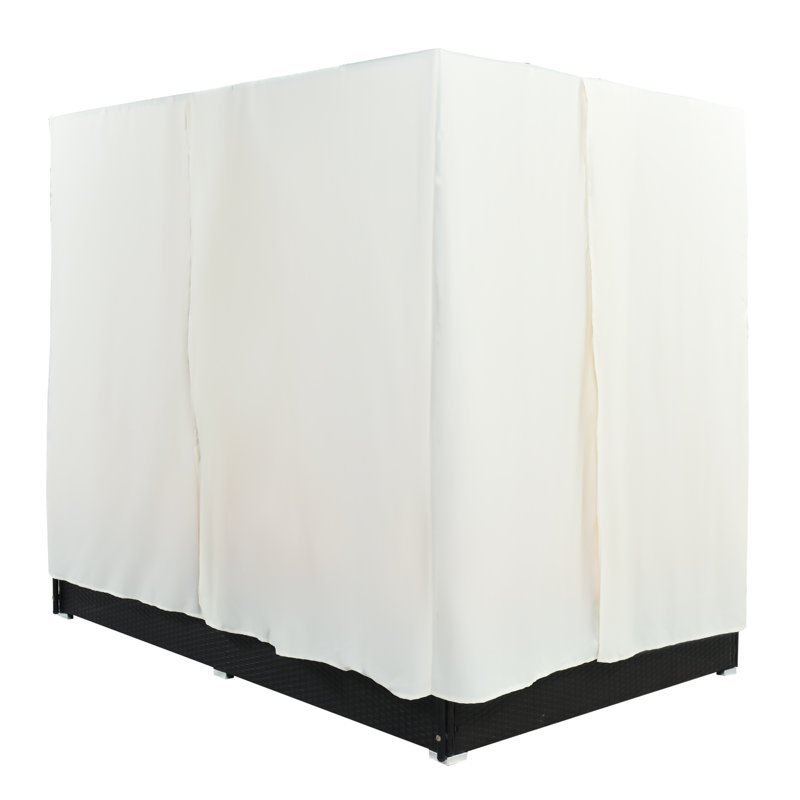 Lit de jour double pour l'extérieur avec rideaux d'intimité, lit de patio pour 2 personnes avec dossier réglable à 6 positions et structure en acier robuste pour la cour, la piscine et la terrasse