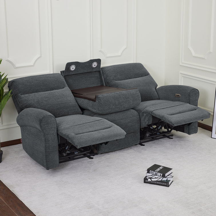 Endrik 87.8" Width Wall Hugger Power Reclining Sofa with Flip Down Console and LED Light, 3-Seater Couch for Small Spaces Living Room and RV