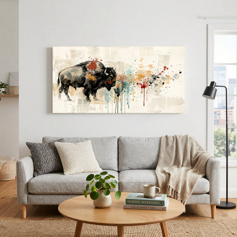 Ensemble de 1 tableau sur toile Bison Splash, 32“W x 16”H, Wrapped Canvas