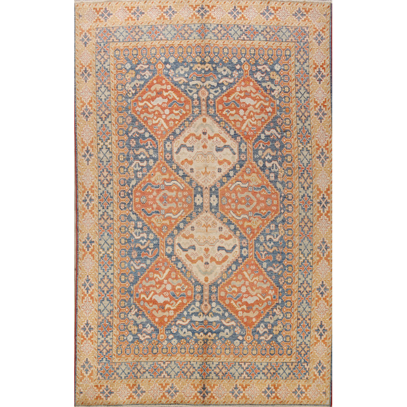 Tapis décoratif en laine noué à la main de conception unique 9 pi 8 po x 10 pi 4 po New Age Khotan