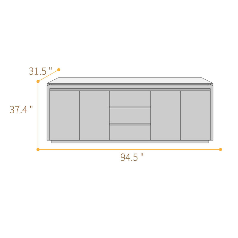 94.49-Inch Kitchen Island with Marble Countertop and Spacious Storage, White