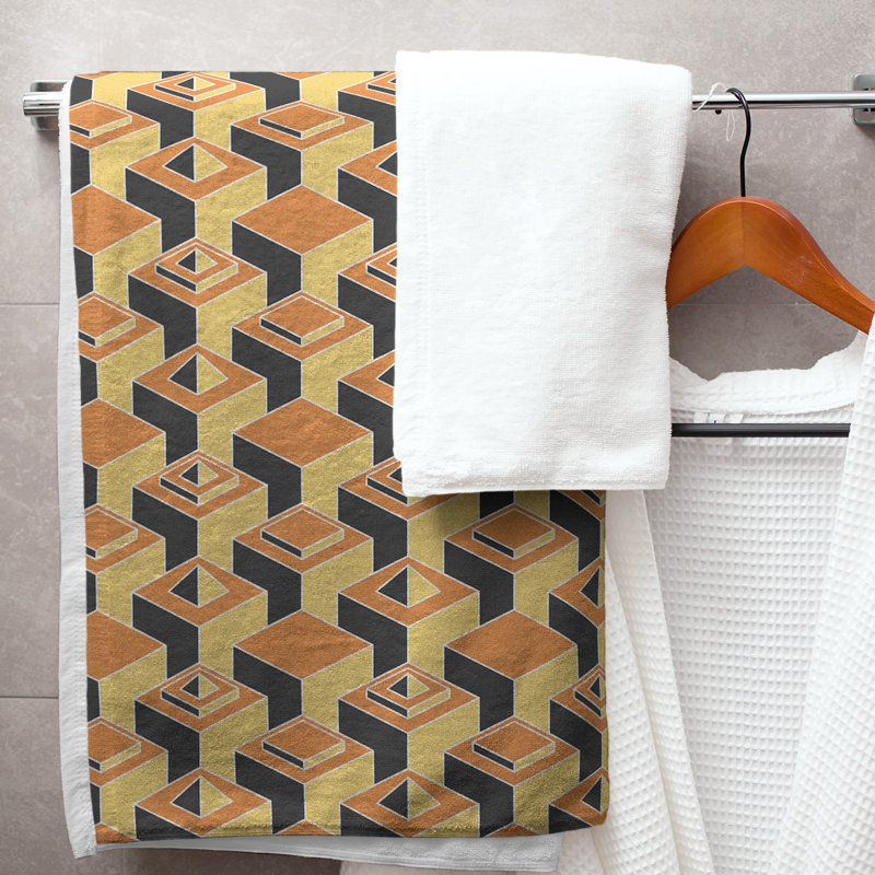 Serviette de bain à motif de gratte-ciels classiques, Orange/jaune