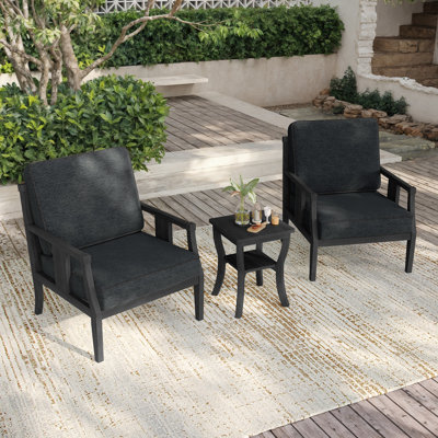 Chaffins Teak Outdoor Two-Person Patio Set With Cushions And Side Table
