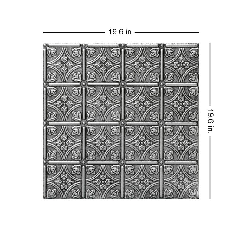 Tuile de plafond en polystyrène collé 1,64 pi x 1,64 pi Emma's Flowers, Argent antique