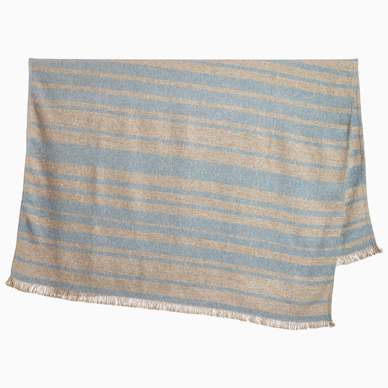 Ekram Hand Woven Throw Blanket, Beige/Light Indigo