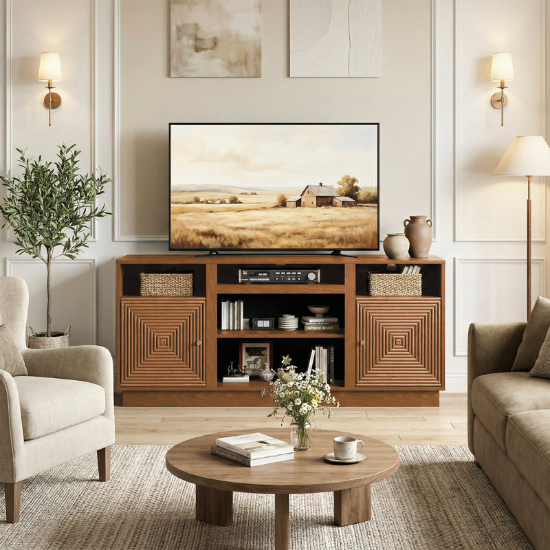 59'' TV Stand For Tvs Up To 65'' With Storage And Adjustable Shelves, Brown