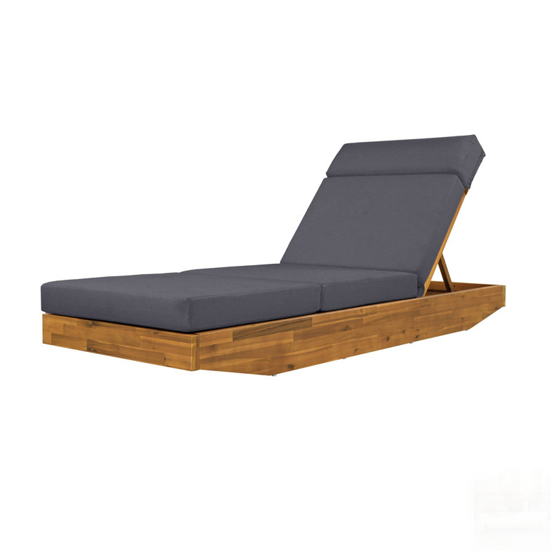 Modern Acacia Wood Outdoor Chaise Lounge With Water-Repellent Cushion & Integrated Headrest, Adjustable & Foldable Design For Patio, Poolside, Garden