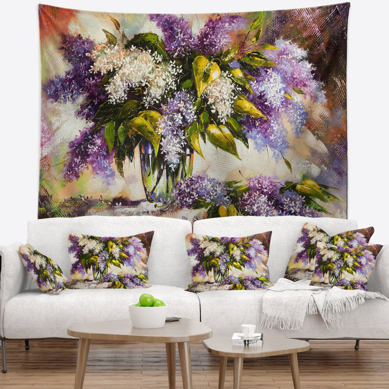 Tapisserie florale lilas dans un vase, H 50 po x l 60 po