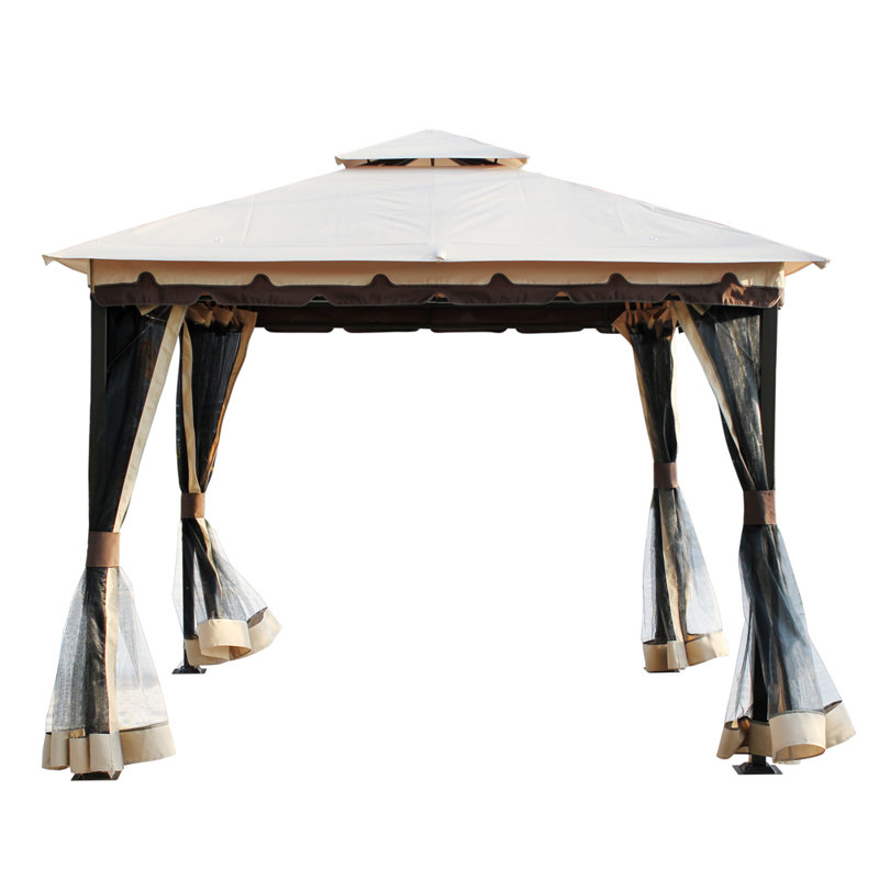 Beige and Black Steel Square Patio Gazebo with Tiered Roof