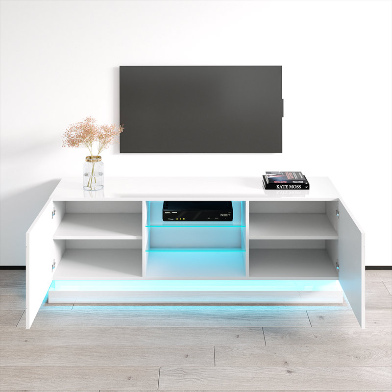 Orduna 70" Modern TV Stand with LED Lighting, High Gloss Finish, Media Storage, 63"