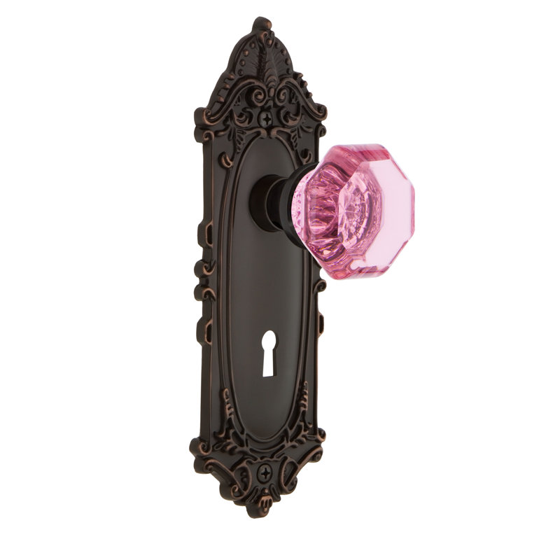 Plaque victorienne avec trou de serrure décoratif et bouton de porte rose Waldorf, 2 3/8 po, Bronze intemporel
