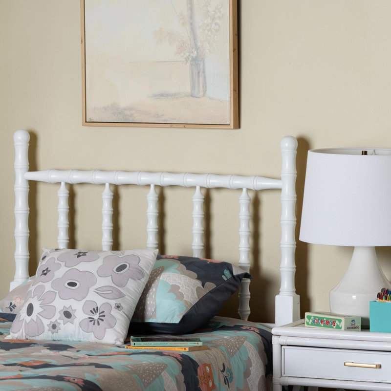 Willshine Bamboo Pattern Headboard - Handcrafted Wooden Panel With Ornamental Turned Spindle Layout, Twin, White