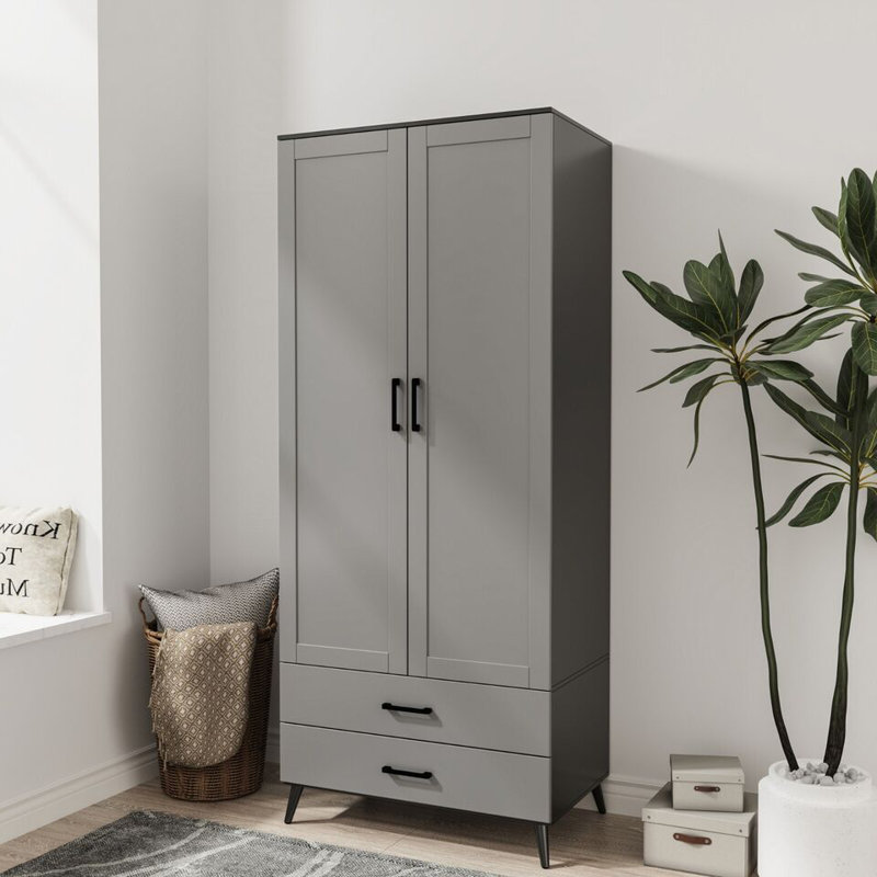 Bosse Solid Wood Wardrobe, Black Grey