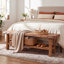 Banc de chambre en bois massif Farmhouse, banc de bout de lit rustique à 2 niveaux avec tablette de rangement inférieure