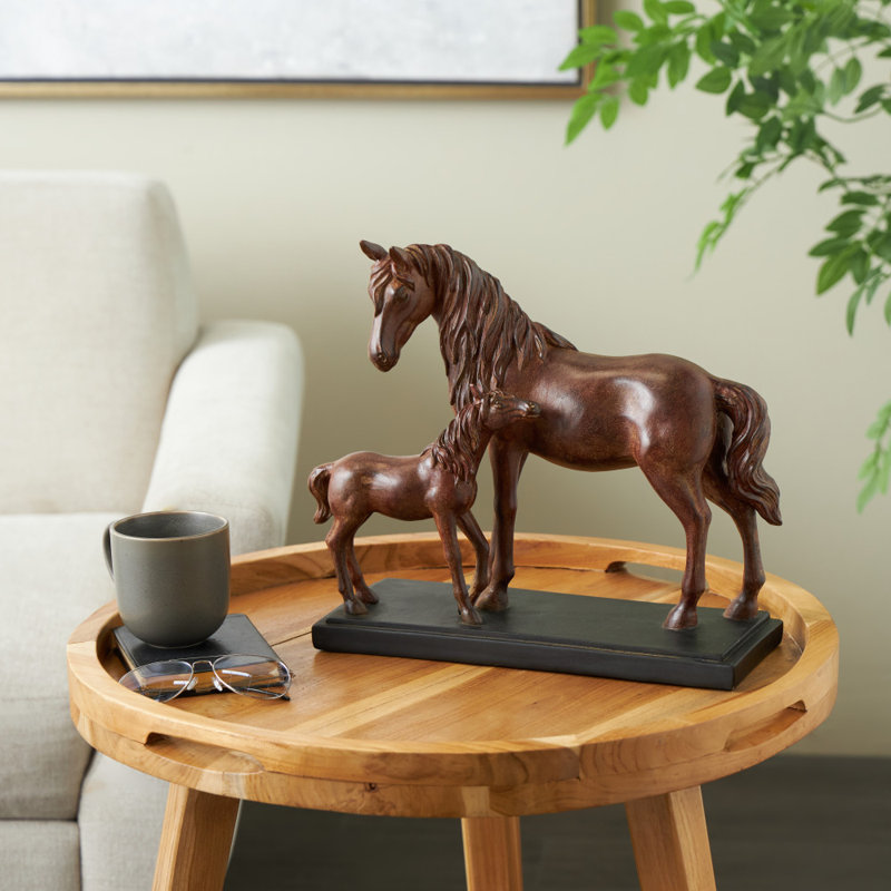 Sculpture Cole and Grey en céramique maman et bébé cheval avec base rectangulaire noire