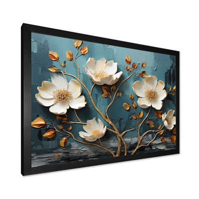Ambiance de coquelicots blancs et bleus - art mural floral abstrait