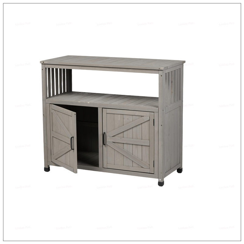 Wooden Patio Bar Table Set With Storage, Buffet Cabinet Sideboard For Outdoor And Indoor Use, Durable And Versatile, Gray