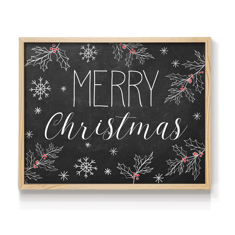 Tableau noir «Merry Christmas» - Reproduction encadrée - Restickable, Naturel, H 11 po x l 14 po