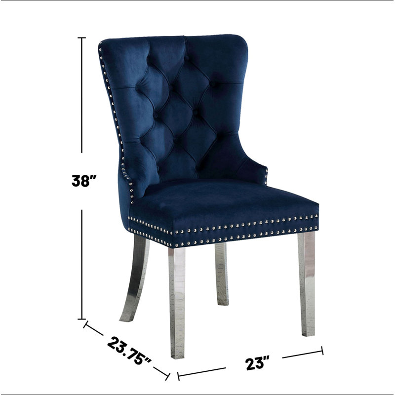 Ensemble de 2 chaises à oreilles avec dossier capitonné bleu et chrome