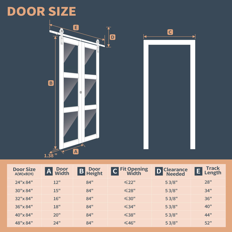 Double porte de grange pliante à panneaux en verre givré blanc H 84 po H 3 Lite, 48' x 84'