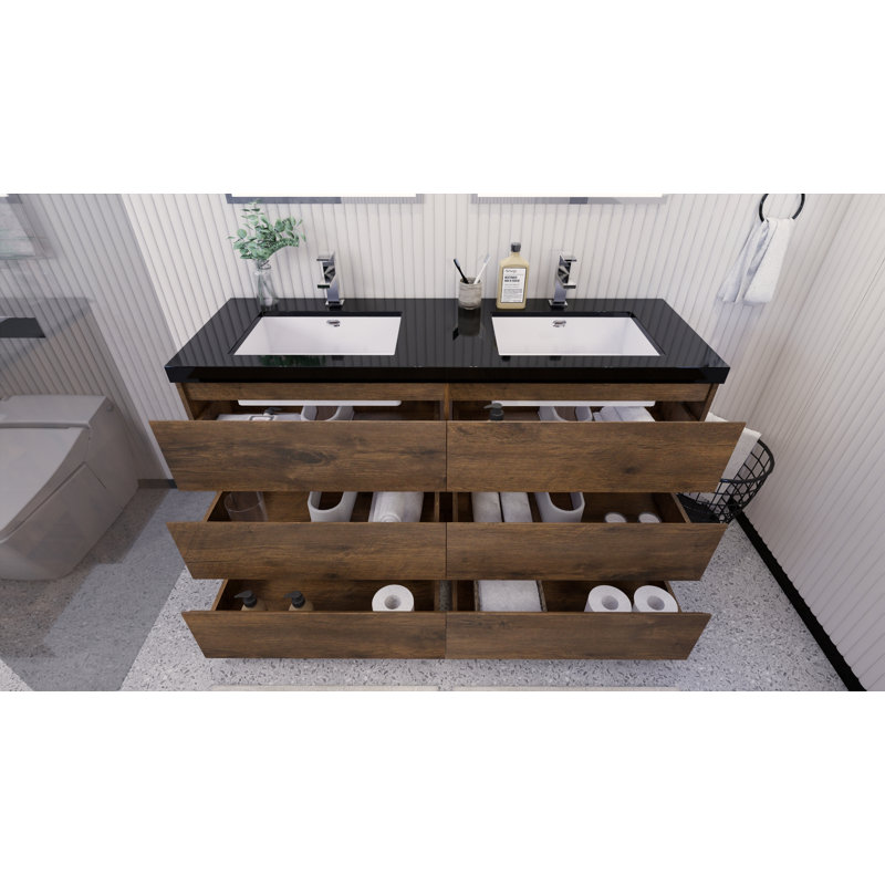 Santrice 59'' Double Bathroom Vanity with Acrylic Top, Rosewood